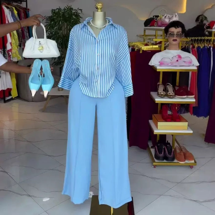 Women’s Striped Loose Shirt & Wide-Leg Pants Set – Summer 2026