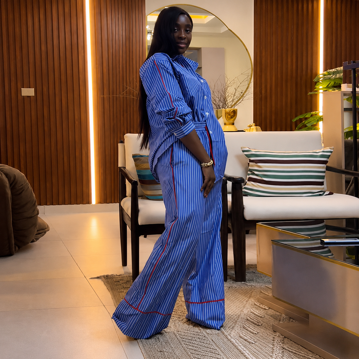 Women’s Striped Loose Shirt & Wide-Leg Pants Set – Summer 2026