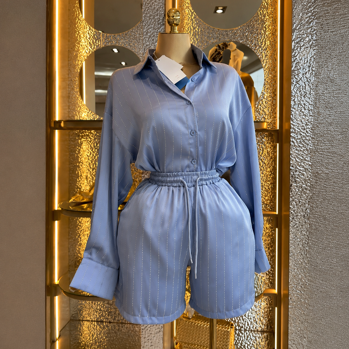 Women’s Striped Shirt & High-Waisted Shorts Set – Autumn 2026