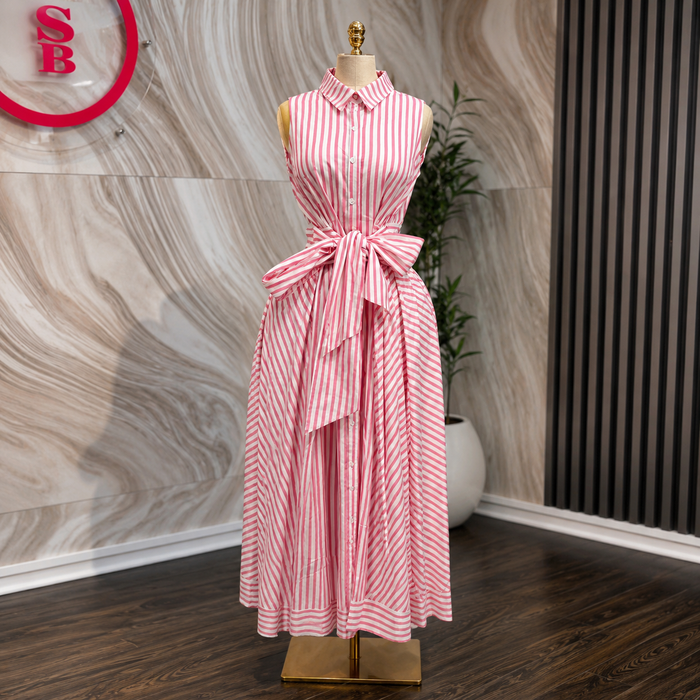 Women’s Striped Sleeveless Tie-Waist Mid-Length Dress – Spring 2026