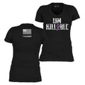 Black t-shirt with 'UNKILLABLE' text and cancer awareness design on a white background