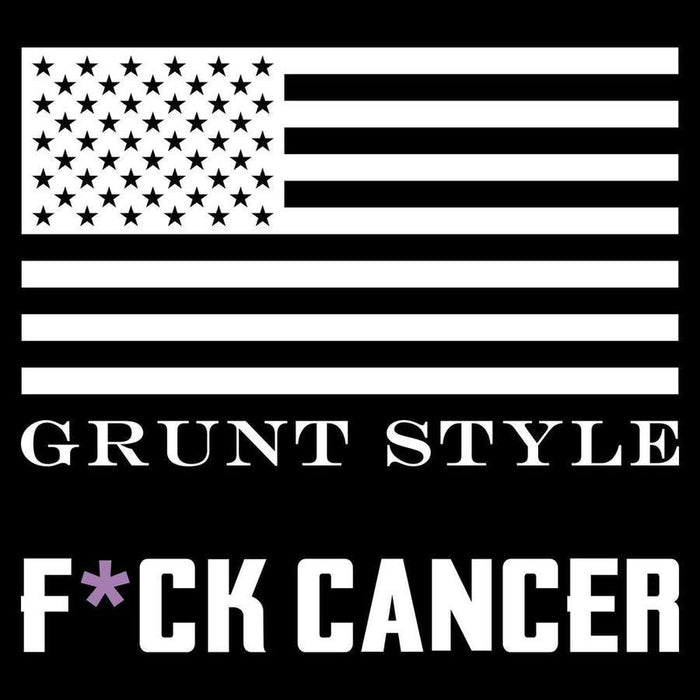 American flag with 'Grunt Style F*ck Cancer' text on a black background