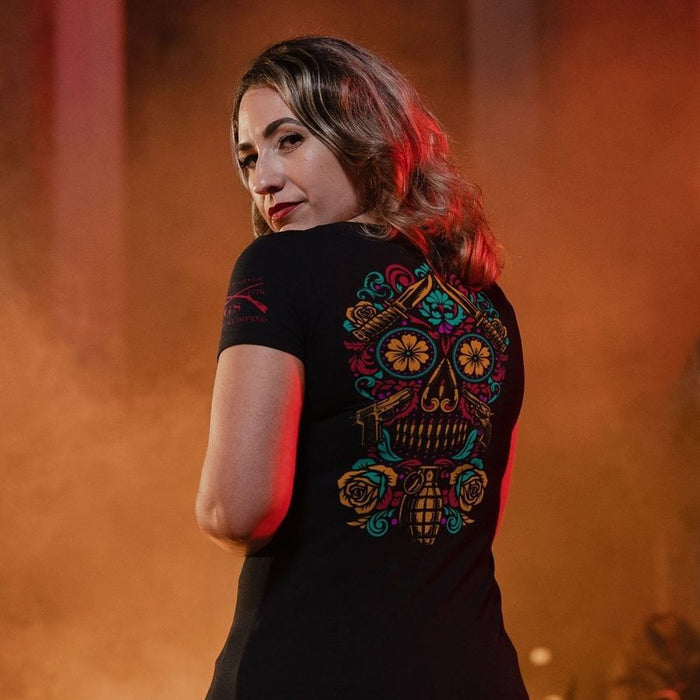 Women's Warrior Calavera V-Neck - Black