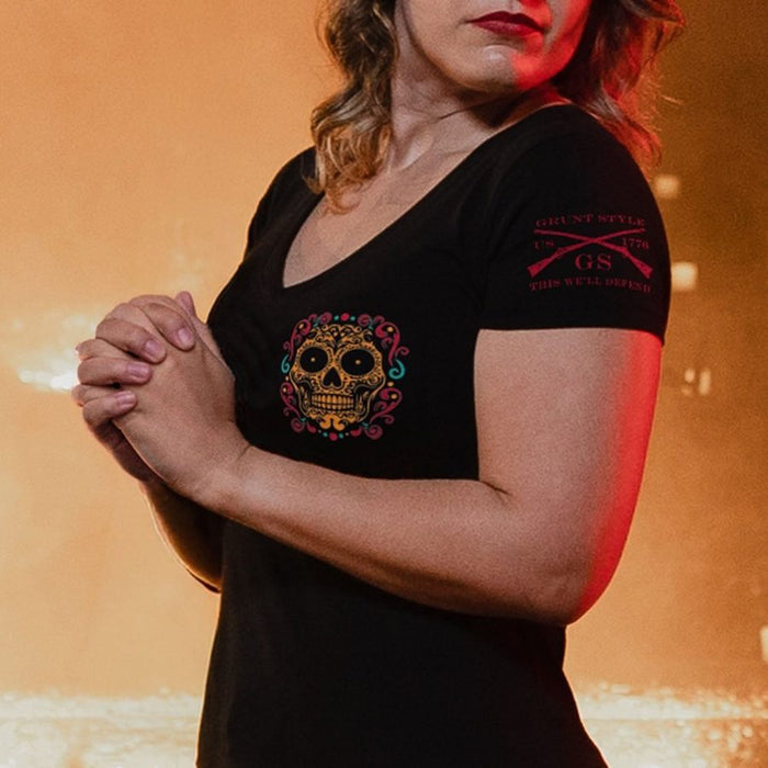 Women's Warrior Calavera V-Neck - Black
