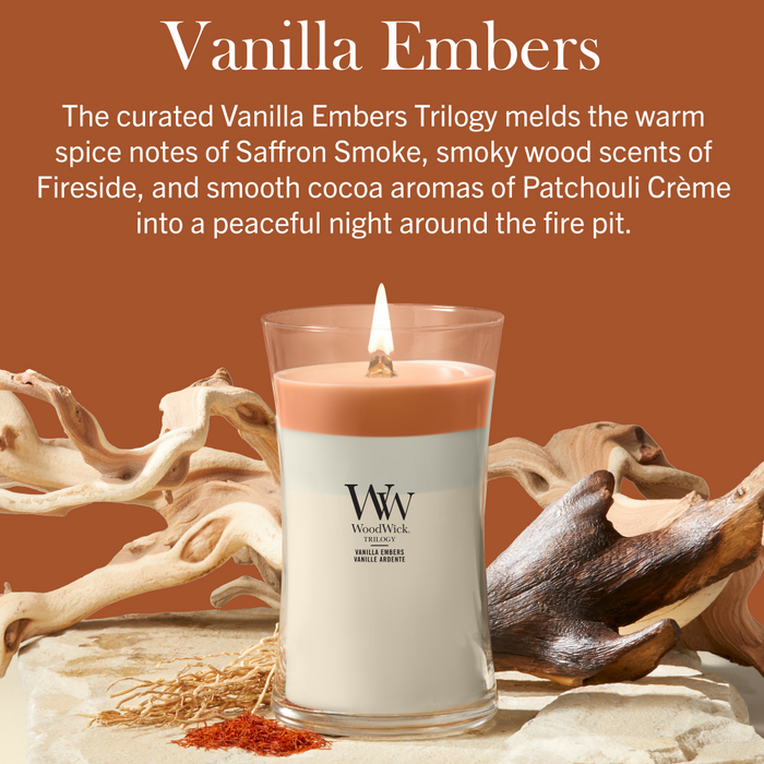 WoodWick Trilogy Vanilla Embers Large Hourglass Jar Candle