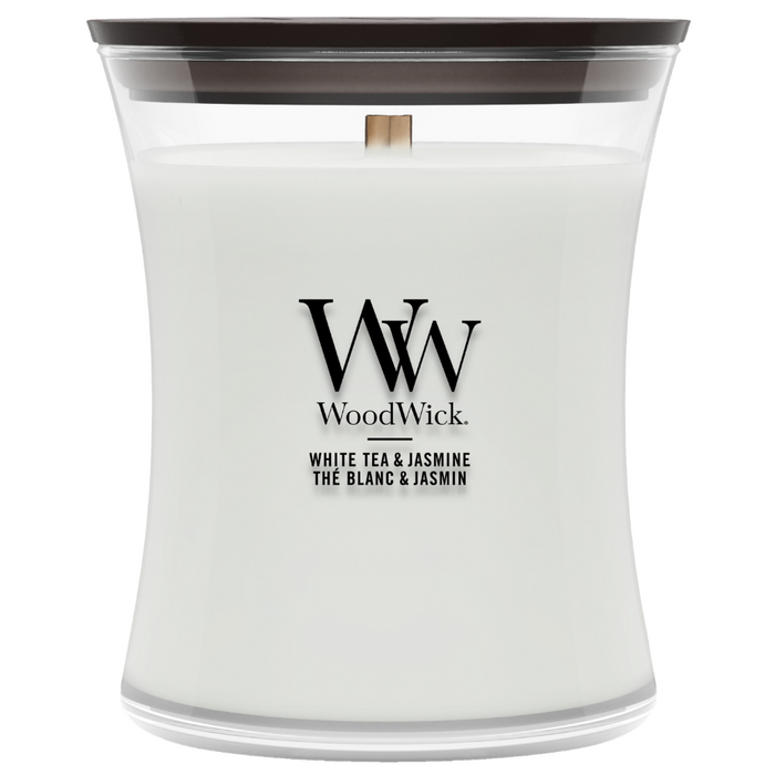 WoodWick White Tea & Jasmine Medium Hourglass Jar Candle