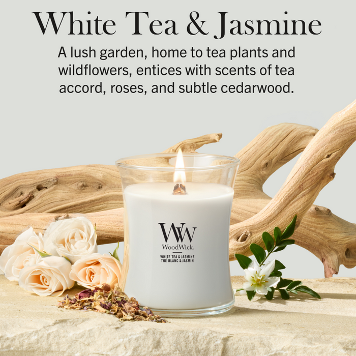 WoodWick White Tea & Jasmine Medium Hourglass Jar Candle