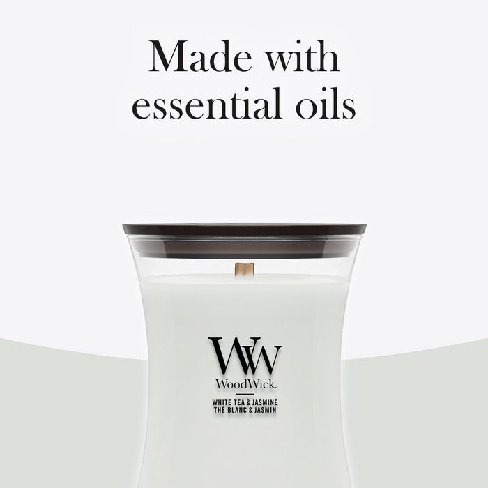 WoodWick White Tea & Jasmine Medium Hourglass Jar Candle