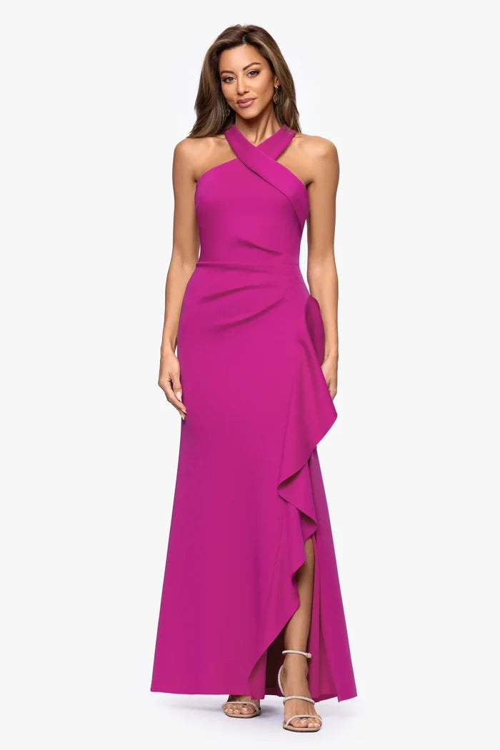 Xscape Cross Neck Long Evening Dress 6993X