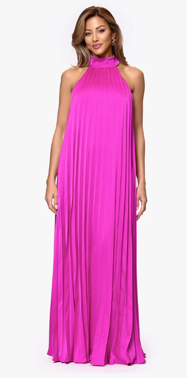 Xscape Evening Mock Neck Long Satin Dress 7443X