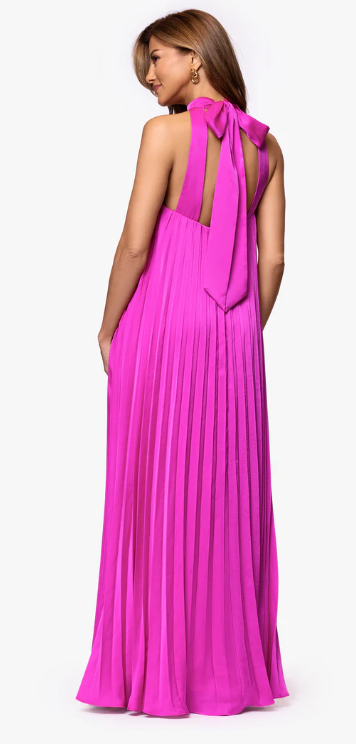 Xscape Evening Mock Neck Long Satin Dress 7443X