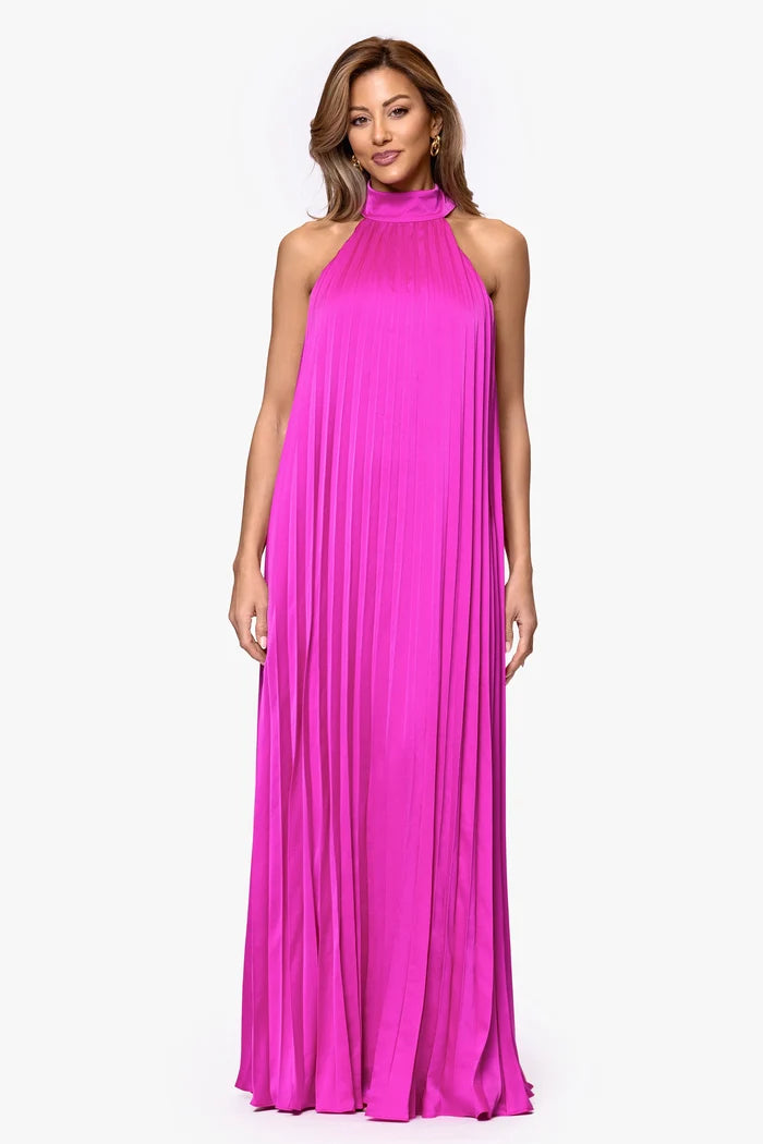 Xscape Evening Mock Neck Long Satin Dress 7443X