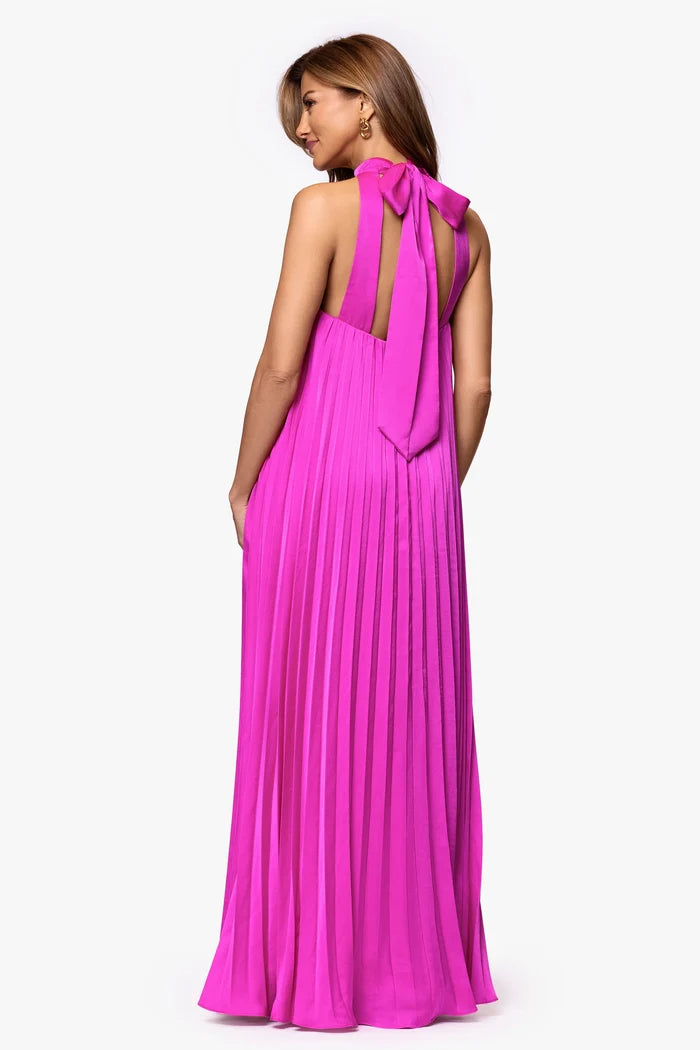 Xscape Evening Mock Neck Long Satin Dress 7443X