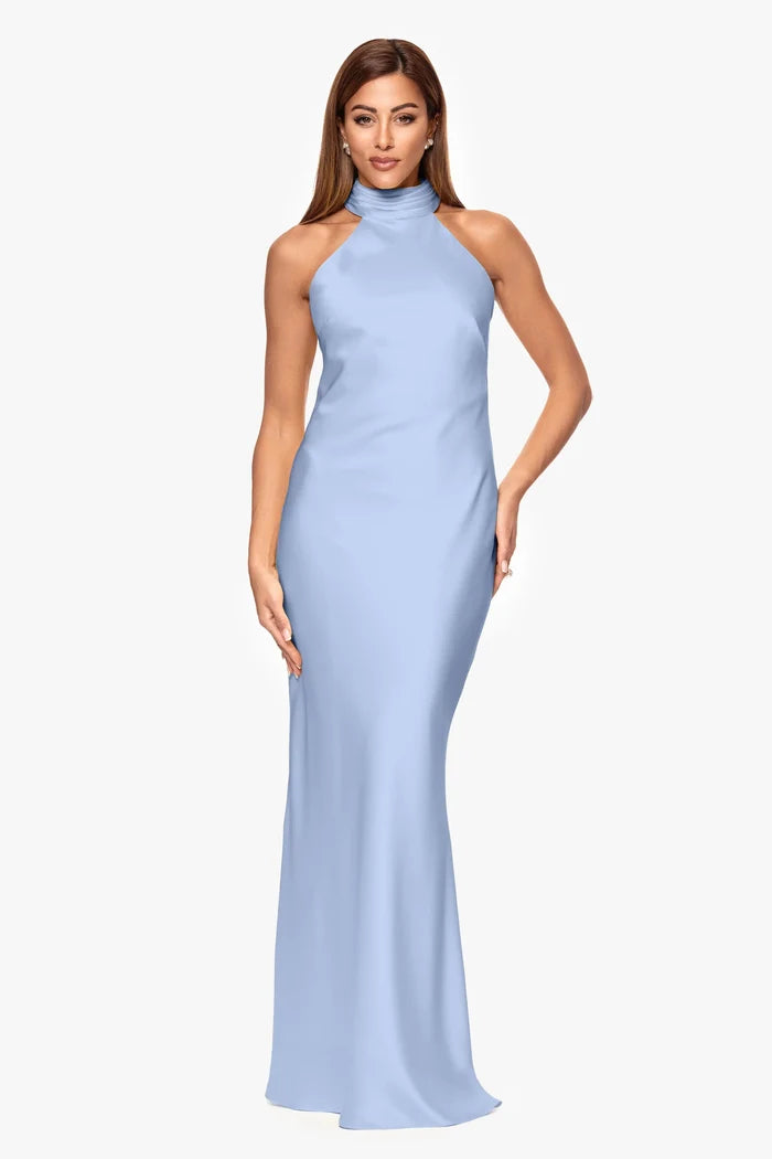 Xscape Evenings "Ruth" Satin High Tie Neck Dress 6765X