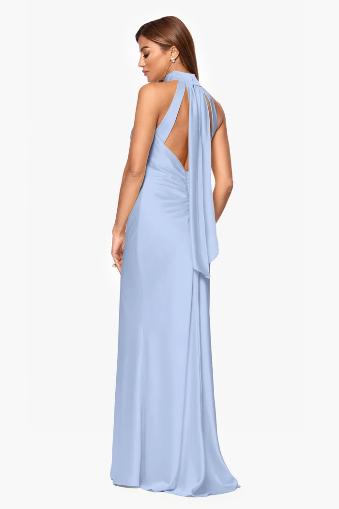 Xscape Evenings "Ruth" Satin High Tie Neck Dress 6765X