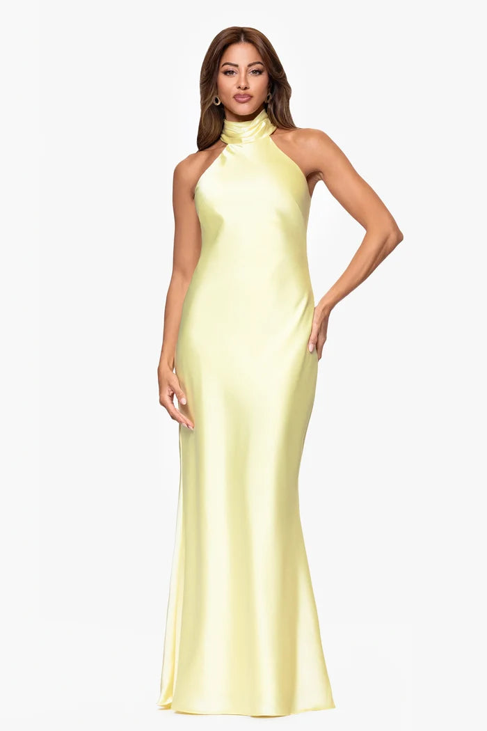 Xscape Evenings "Ruth" Satin High Tie Neck Dress 6765X