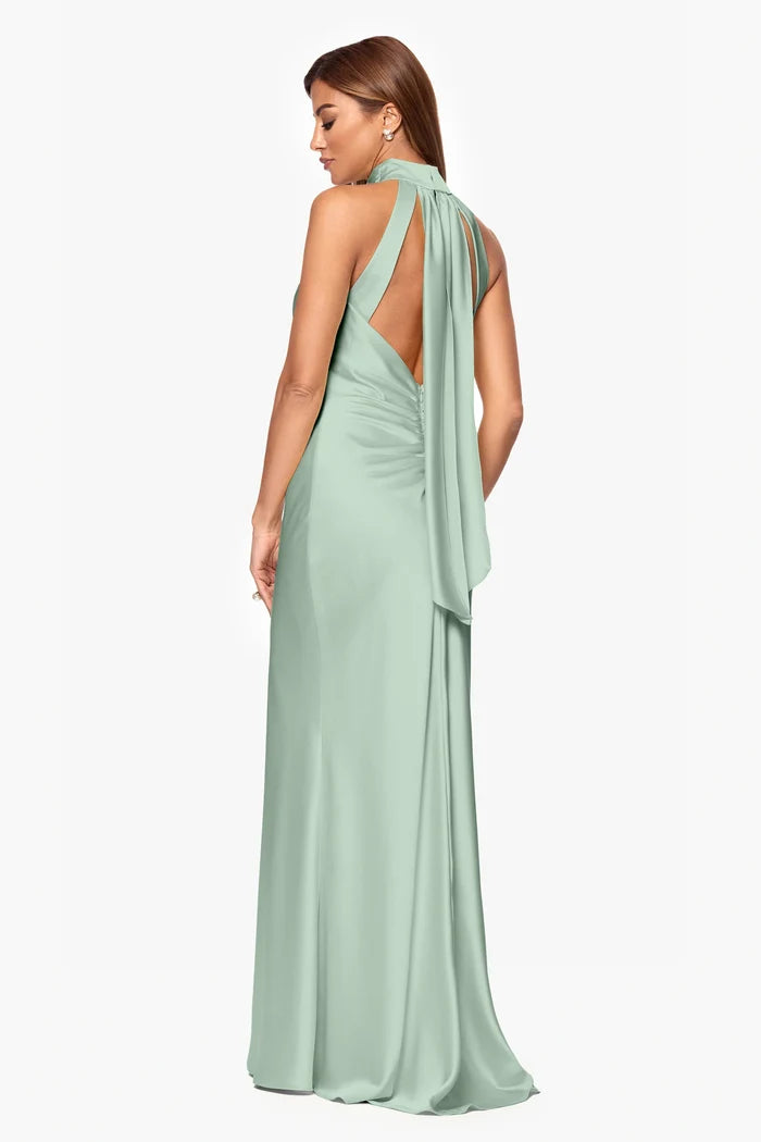 Xscape Evenings "Ruth" Satin High Tie Neck Dress 6765X