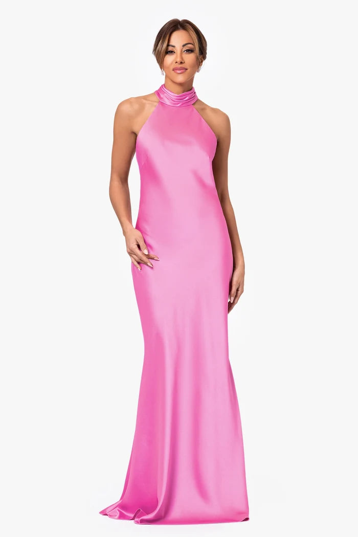 Xscape Evenings "Ruth" Satin High Tie Neck Dress 6765X