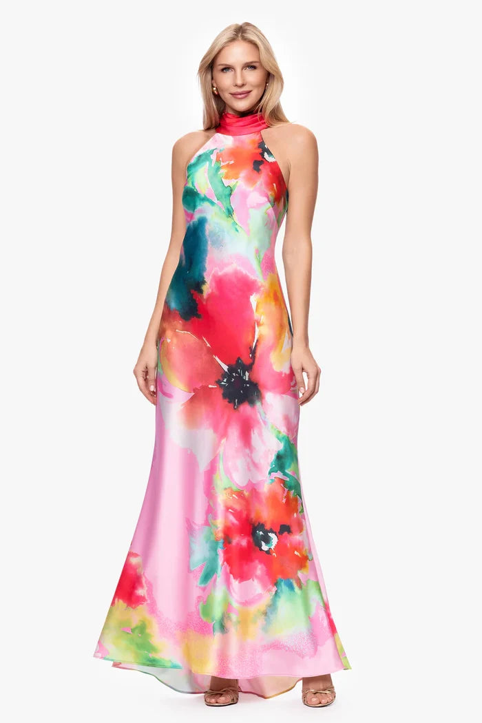 Xscape Floral Halter Neck Dress 7453X