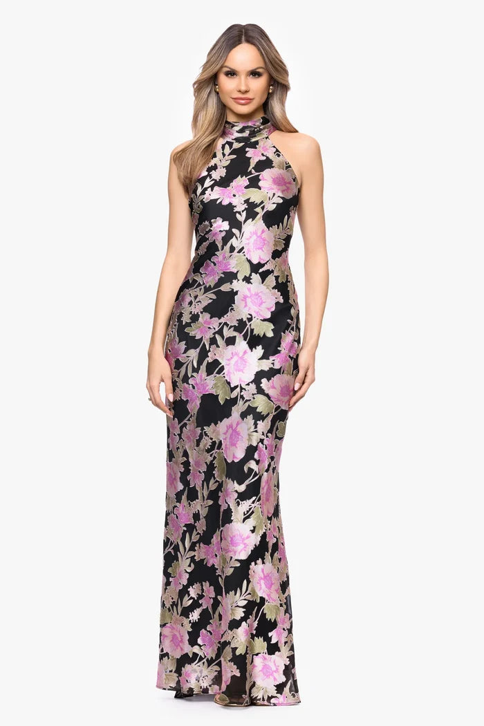 Xscape Halter Tie Long Evening Dress 7653X
