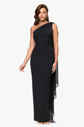 Xscape One Shoulder Sash Long Evening Dress 7298X