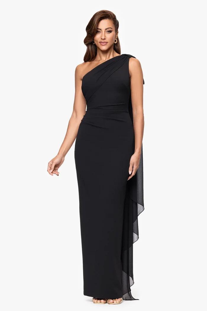 Xscape One Shoulder Sash Long Evening Dress 7298X