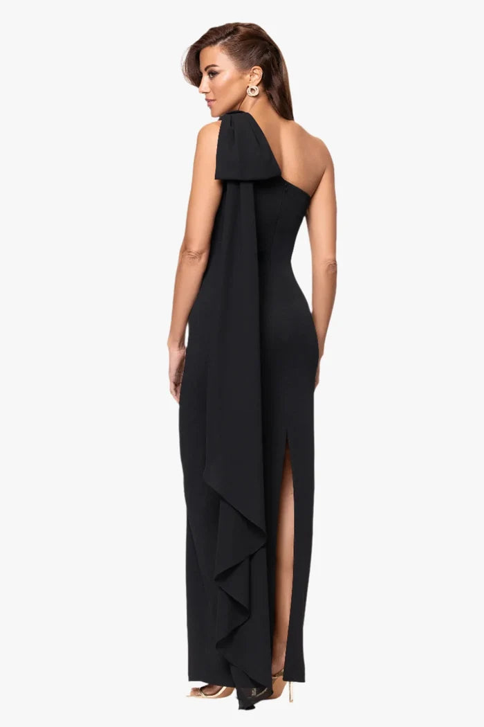 Xscape One Shoulder Sash Long Evening Dress 7298X