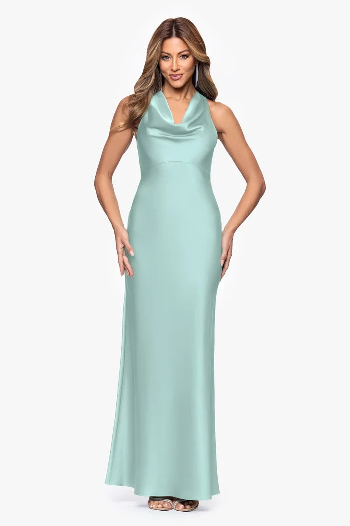 Xscape Satin Halter Long Evening Dress 7447X