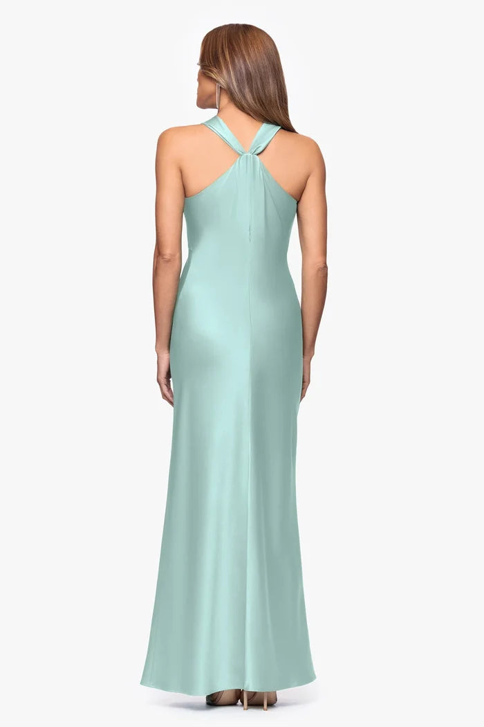 Xscape Satin Halter Long Evening Dress 7447X