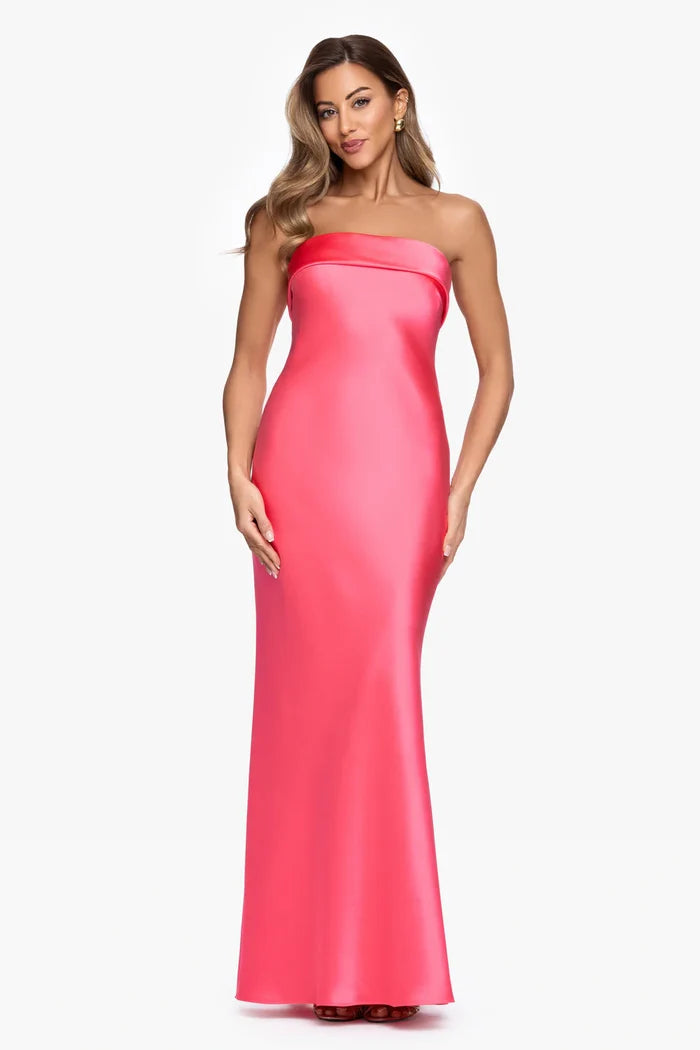 Xscape Satin Long Strapless Dress 7625X