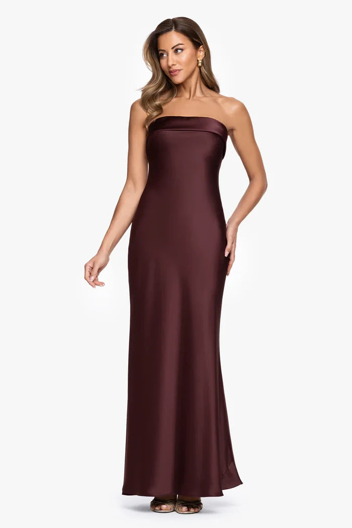 Xscape Satin Long Strapless Dress 7625X