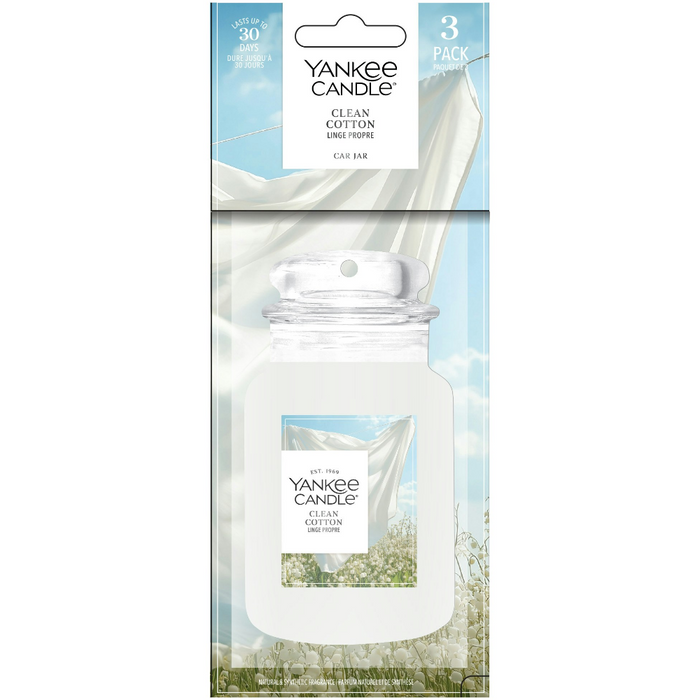 Yankee Candle Clean Cotton Paper Car Jar Air Freshener Pack of 3